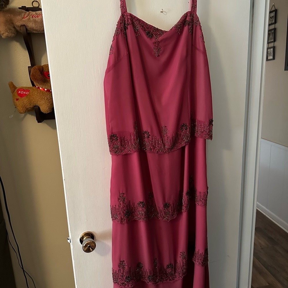 Vintage Maroon Sz 18 Beaded Dress